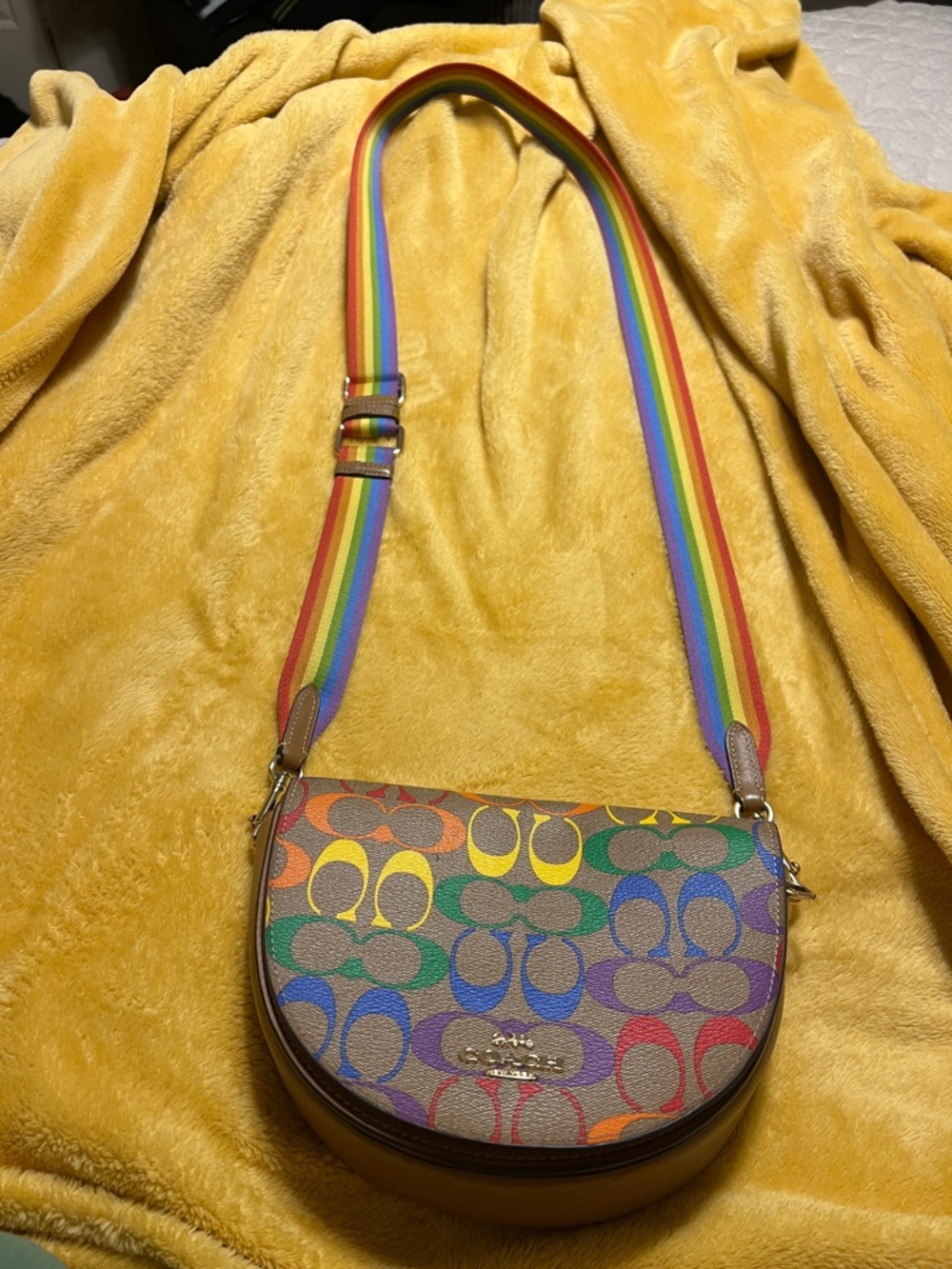 Coach Rainbow Signature Saddle Crossbody Bag - Brown with Multicolor Accents